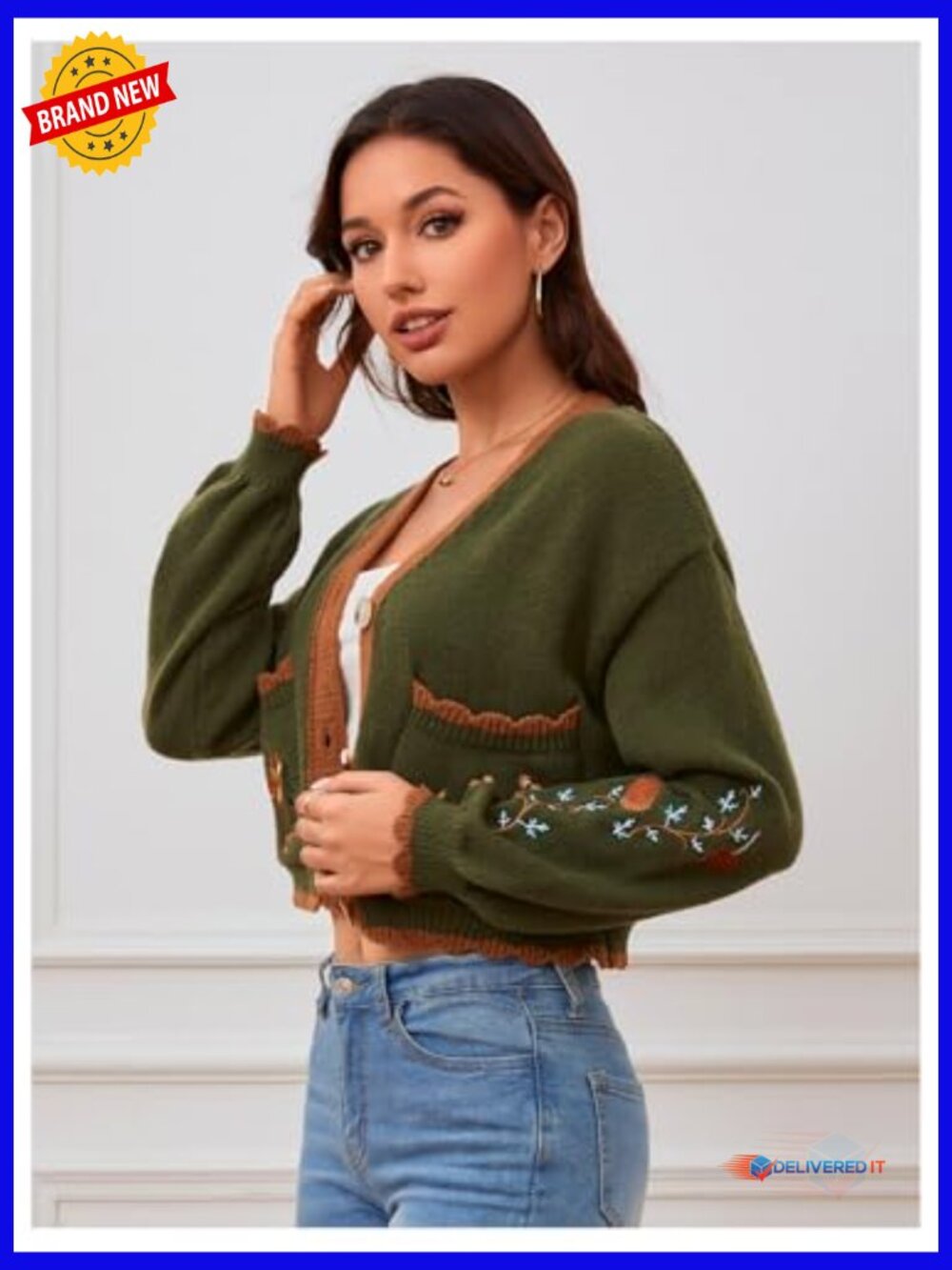 Floral Cropped Cardigan Embroidered Open Front Boho Western Fall Outwear - Picture 3 of 7